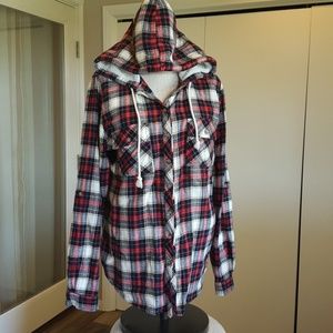 Red/white Flannel hooded Button Down